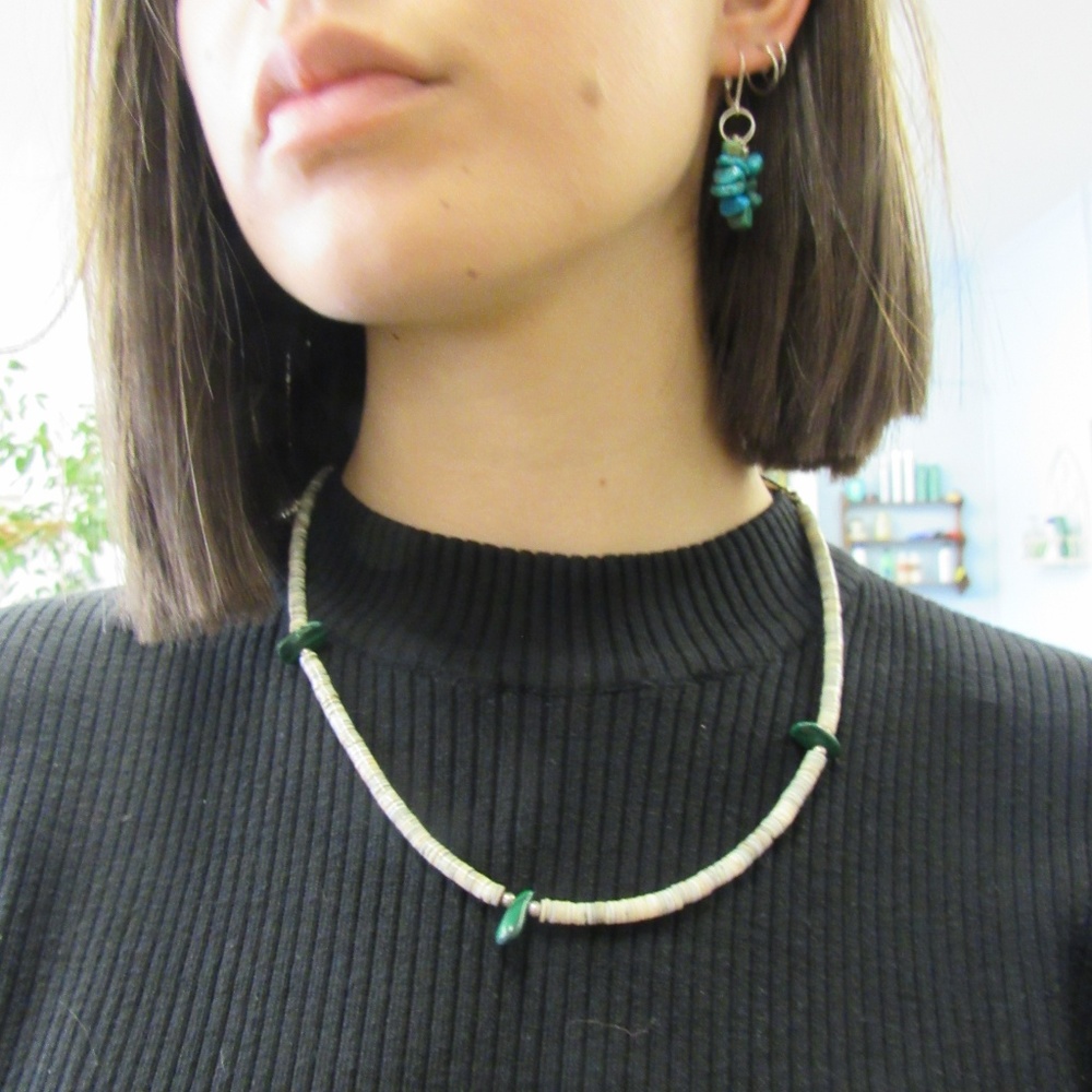 Vintage Silver Turquoise Shell Hieshi Choker
